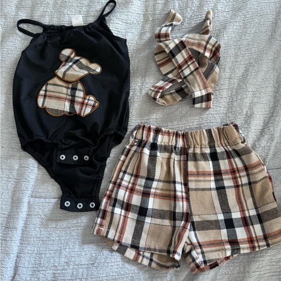 SHEIN Black and Tan Plaid Bear Diaper Cover Set - Picture 1 of 2